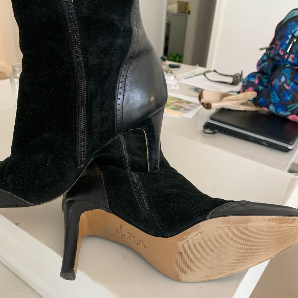 Like new knee high boots from Loft, suede leather and leather toes 3” heels